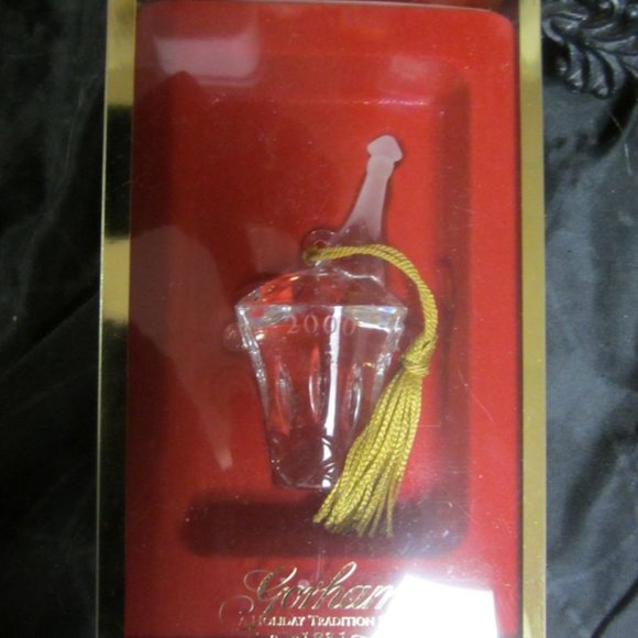 VTG 2000 GORHAM CRYSTAL MILLENIUM ORNAMENT CHAMPAGNE BOTTLE W/BUCKET, ORIG BOX - Picture 2 of 6